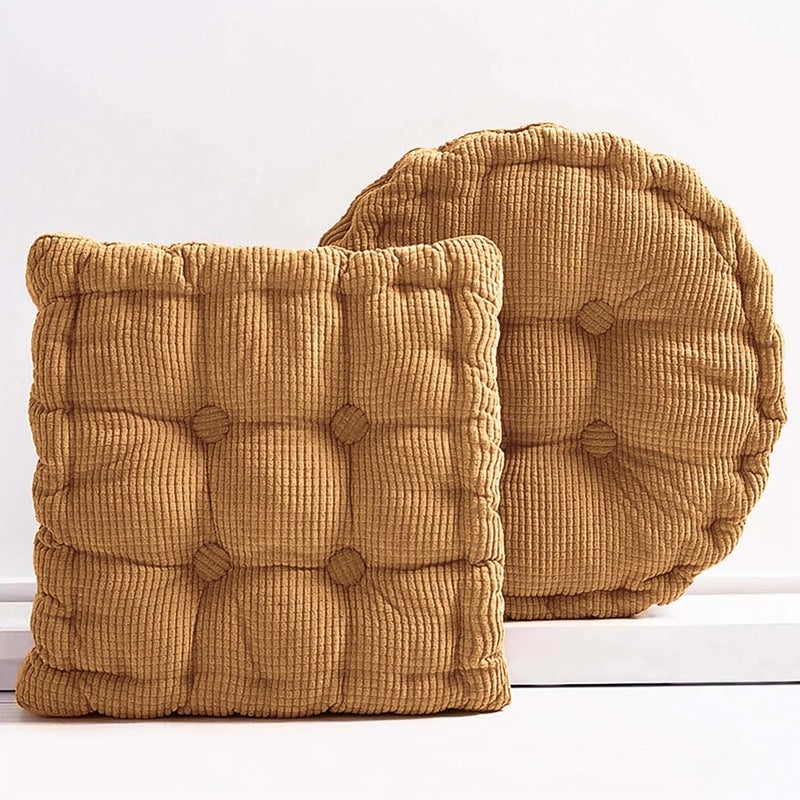 Gfobip Meditation Floor Pillow Set of 2 Large Square and Round Floor Cushions for Adults Brown Corduroy Floor Seat Pillows Cushion for Living Room Balcony Tatami Yoga,18x18 Inch - Image 1